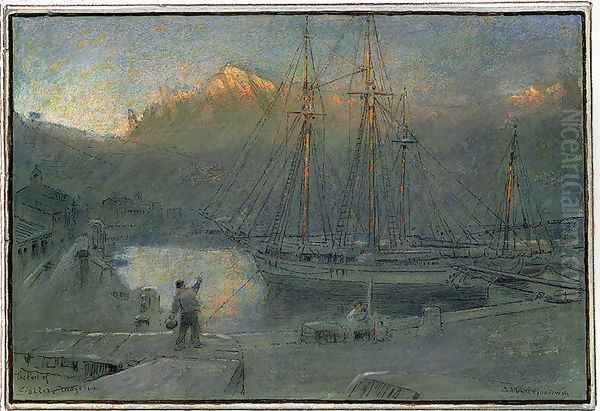 The port of Solla Majorca Oil Painting by Albert Goodwin