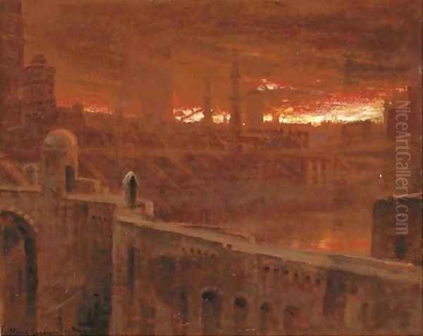 Christian leaving the City of Destruction 'The people that walked in darkness etc.' Oil Painting by Albert Goodwin