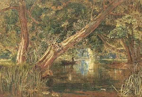 A wooded lake Oil Painting by Albert Goodwin