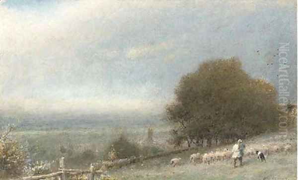 Driving sheep, Winchester Oil Painting by Albert Goodwin