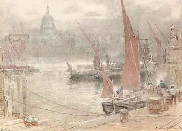 View of St Paul's Cathedral from the South Bank of the Thames Oil Painting by Albert Goodwin