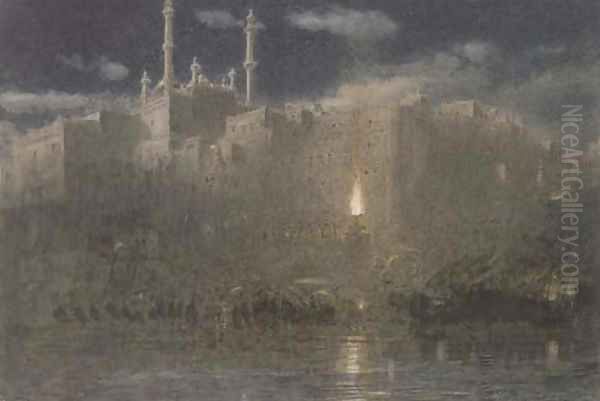 Benares at Night Oil Painting by Albert Goodwin