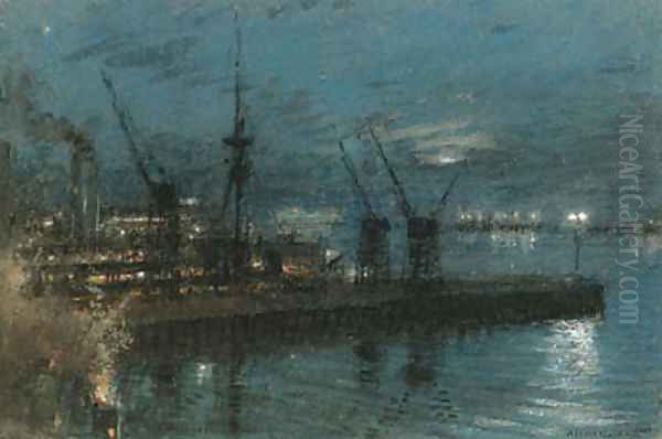 H.M.S. Kent - Night at Cape Town, South Africa Oil Painting by Albert Goodwin