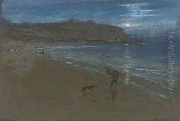 Scarborough bathed in moonlight Oil Painting by Albert Goodwin