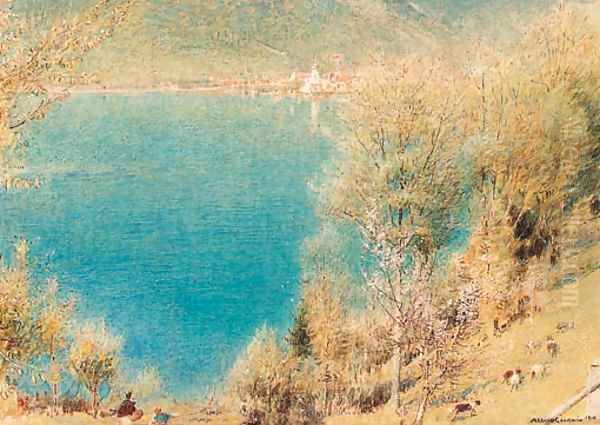 View of Lake Lucerne, Switzerland Oil Painting by Albert Goodwin