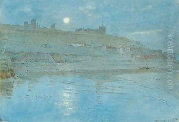 Whitby by moonlight Oil Painting by Albert Goodwin