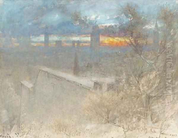 In the Guistini Garden, Verona - sunset Oil Painting by Albert Goodwin