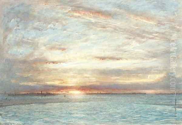 Sunset in the Venetian lagoons Oil Painting by Albert Goodwin