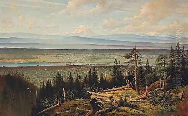 View of Portland, Oregon Oil Painting by Olof Jonas Grafstrom