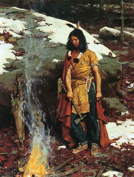 Indian by the Campfire Oil Painting by William Gilbert Gaul