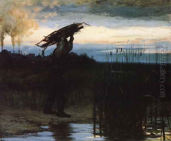 Man Carrying Sticks at Dusk Oil Painting by William Gilbert Gaul