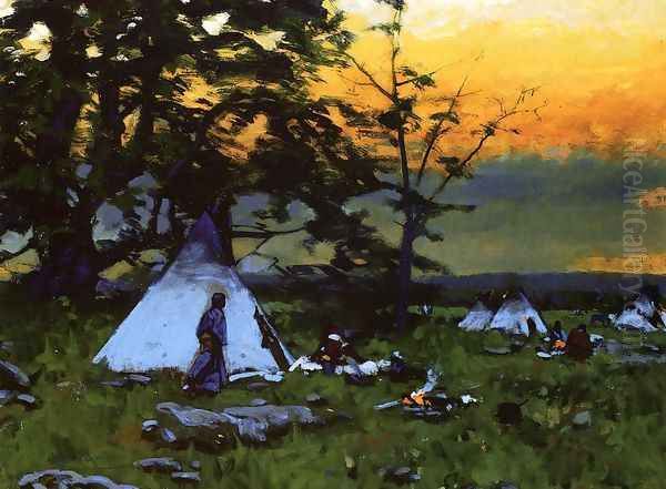 Indian Encampment, Montana Oil Painting by William Gilbert Gaul