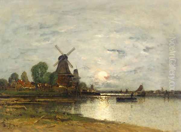 Dutch Landscape with Windmills Oil Painting by Wilhelm von Gegerfelt