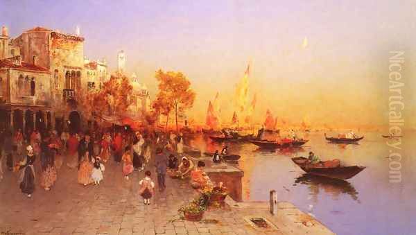 An Italian Port Oil Painting by Wilhelm von Gegerfelt