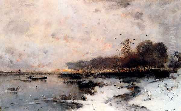 A Winter River Landscape At Sunset Oil Painting by Wilhelm von Gegerfelt