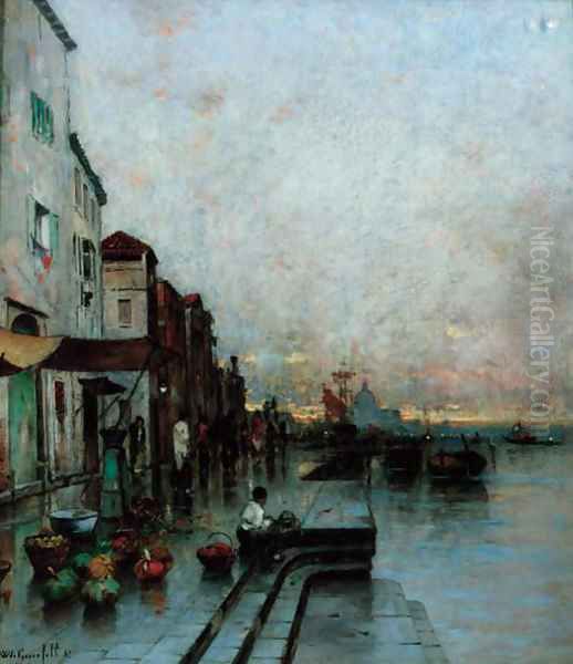 A market on the edge of the lagoon, Venice Oil Painting by Wilhelm von Gegerfelt