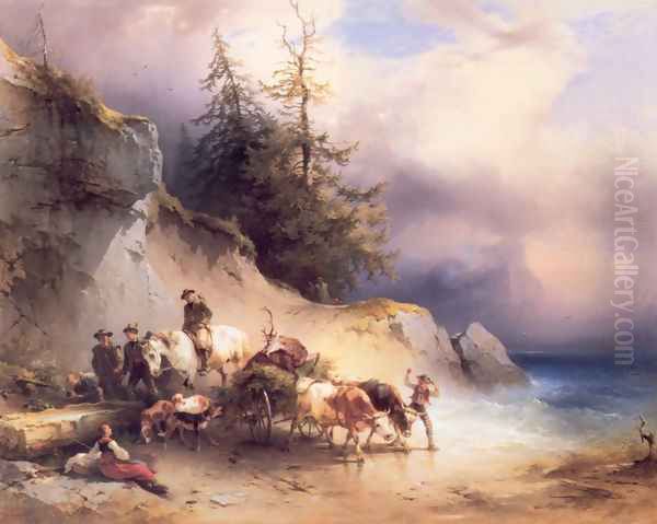 Heimkehr von der Jagd Am Attersee Oil Painting by Friedrich Gauermann