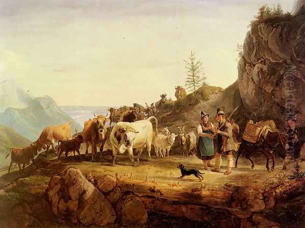 Almabtrieb (Return From The Mountain Pasture) Oil Painting by Friedrich Gauermann