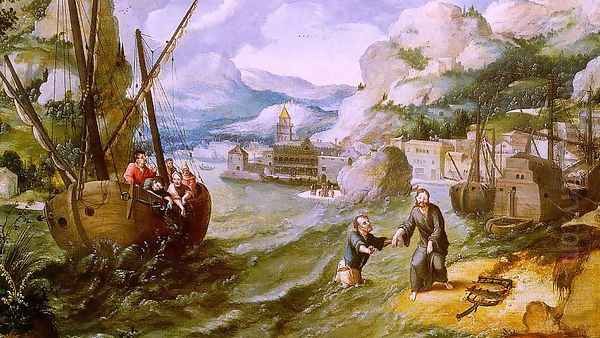 Christ with St. Peter and the Disciples on the Sea of Galilee Oil Painting by Lucas Gassel