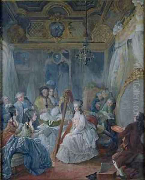 Marie Antoinette 1755-93 in her chamber at Versailles in 1777 Oil Painting by Jacques - Fabien Gautier - Dagoty