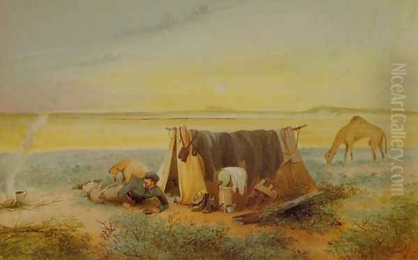 Invalid's Tent, Salt Lake 75 Miles North-West of Mount Arden Oil Painting by Samuel Thomas Gill