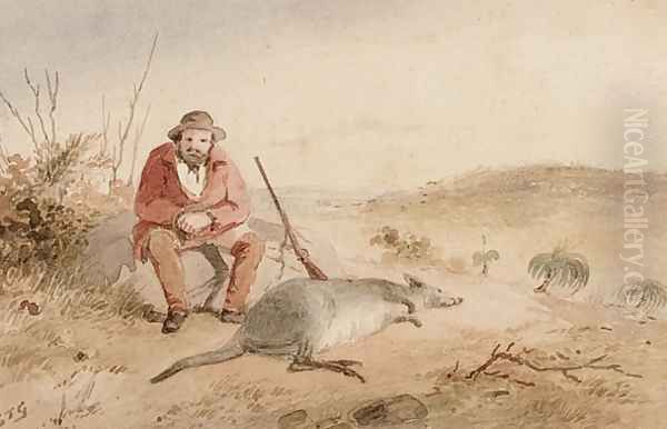 Kangaroo Hunt Oil Painting by Samuel Thomas Gill