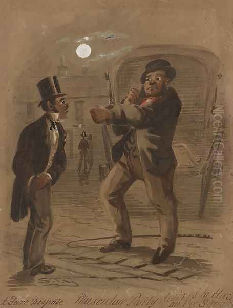 Fare Dispute Oil Painting by Samuel Thomas Gill