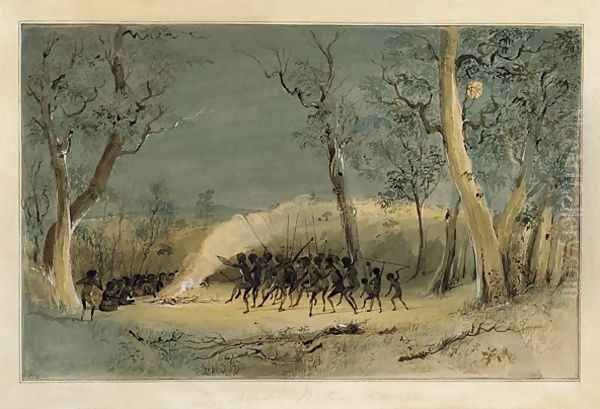 Native Corroboree at Night Oil Painting by Samuel Thomas Gill