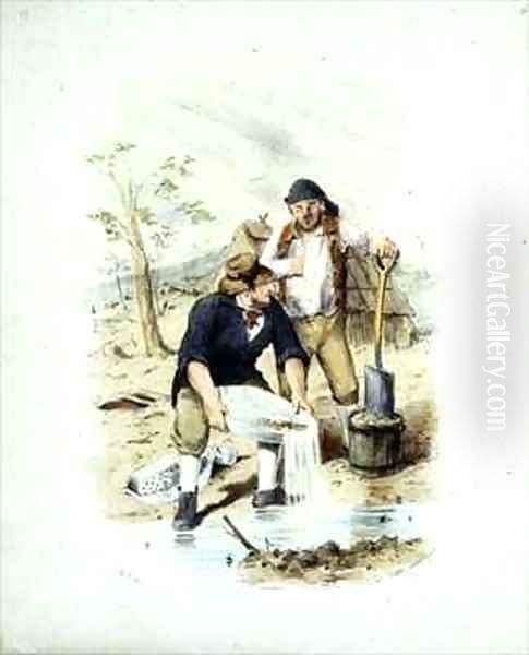 Tin Dish Washing from Victoria Gold Diggings and Diggers as They Are Oil Painting by Samuel Thomas Gill