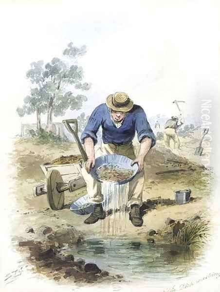 Tin Dish Washing Oil Painting by Samuel Thomas Gill