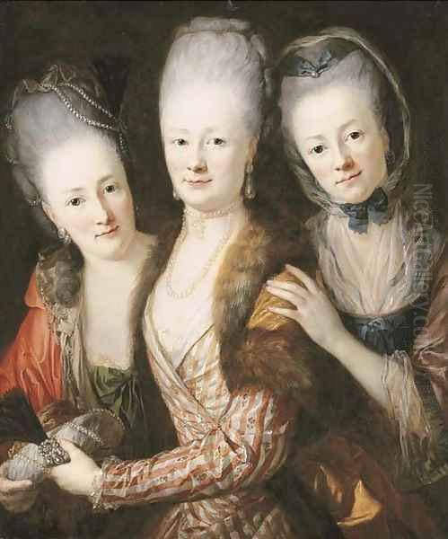 Group portrait of the daughters of Johann Julius von Vieth und Glossenau Juliane Corline, Edle von der Planitz (1752-1832), Sophie Juliane Elisabeth Oil Painting by Anton Graff