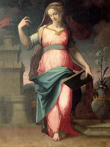 St. Barbara Oil Painting by Michele di Ridolfo del Ghirlandaio (see Tosini)