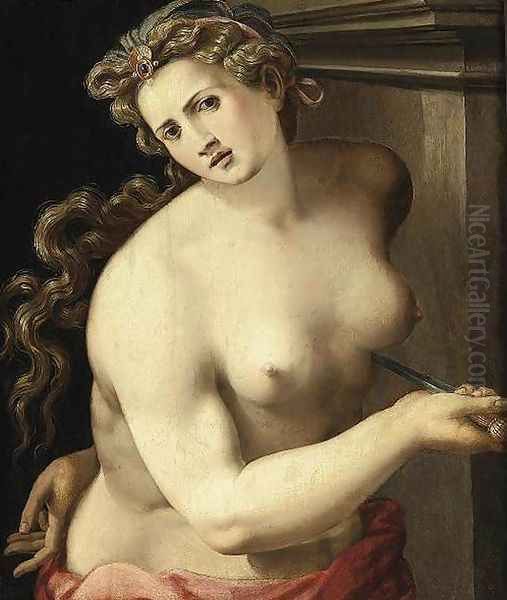 Lucretia 1540s Oil Painting by Michele di Ridolfo del Ghirlandaio (see Tosini)