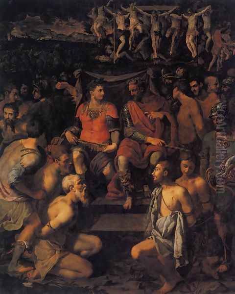 The Martyrdom of the 10.000, 1550s Oil Painting by Michele di Ridolfo del Ghirlandaio (see Tosini)