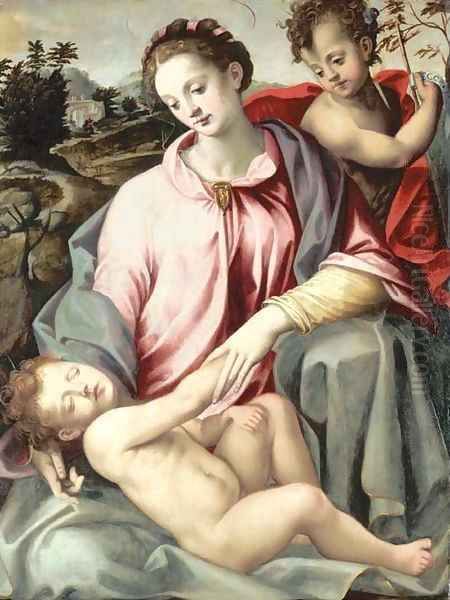 The Madonna and Child with the Infant Saint John the Baptist Oil Painting by Michele di Ridolfo del Ghirlandaio (see Tosini)