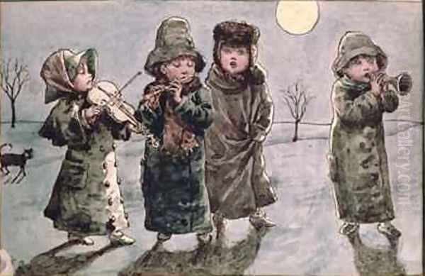 Christmas Caroling Oil Painting by Kate Greenaway