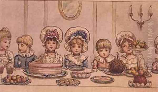 Supper from Christmas in Little Peopleton Manor in Illustrated London News Christmas Oil Painting by Kate Greenaway