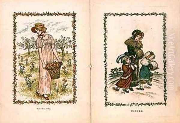 Autumn and Winter Oil Painting by Kate Greenaway