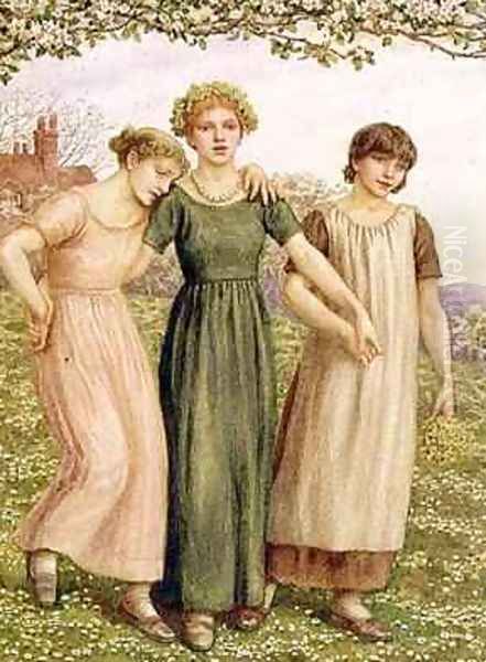 Three Young Girls Oil Painting by Kate Greenaway