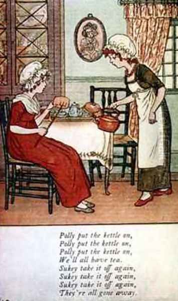 Polly put the kettle on Oil Painting by Kate Greenaway