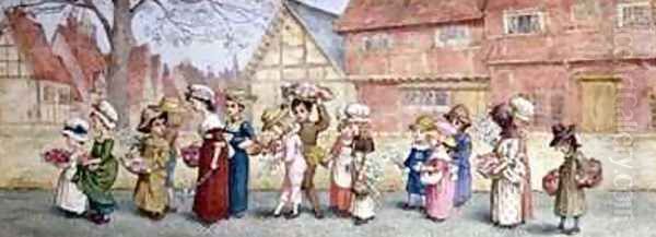 Procession of Sixteen Children Carrying Flowers Oil Painting by Kate Greenaway