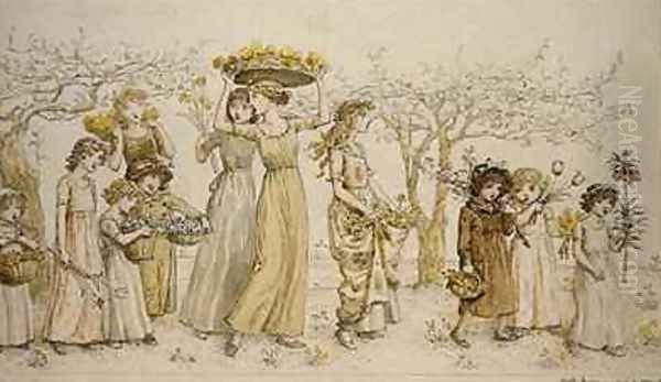 Springtime Oil Painting by Kate Greenaway