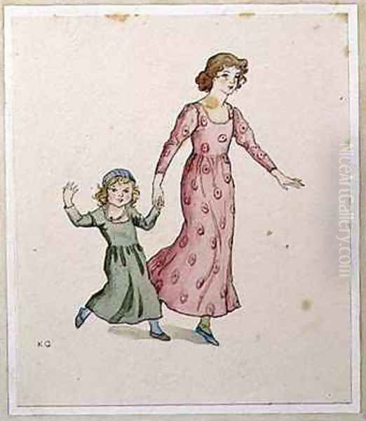 Two Little Girls in Party Dresses Oil Painting by Kate Greenaway