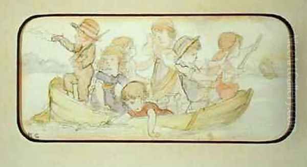 Seven Children in a Boat Oil Painting by Kate Greenaway