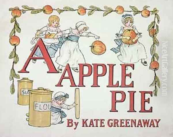 Illustration for the letter A from Apple Pie Alphabet Oil Painting by Kate Greenaway