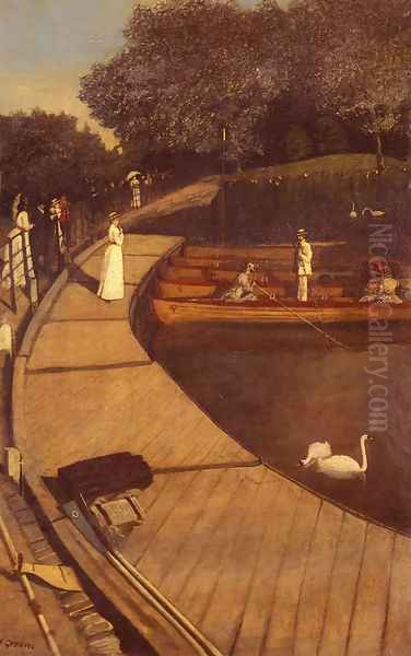 The Boating Pond, Battersea Park Oil Painting by Walter Greaves