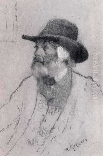 Portrait Of Thomas Carlyle, Seated, Half-Length, Wearing A Hat Oil Painting by Walter Greaves