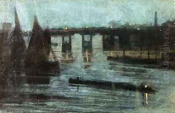 Nocturne Old Battersea Bridge Oil Painting by Walter Greaves