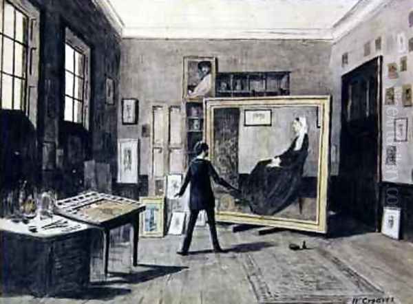 Whistler Painting in his Studio Oil Painting by Walter Greaves