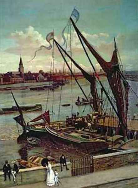 Unloading the Barge Lindsay Jetty and Battersea Church Oil Painting by Walter Greaves